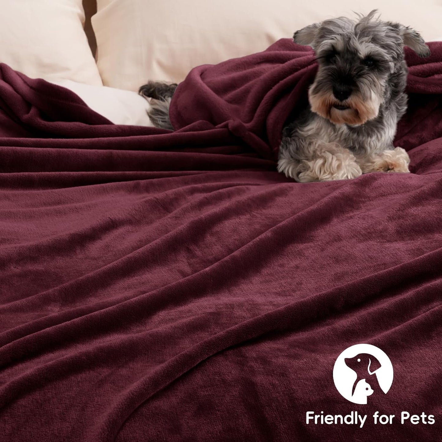 PHF Ultra Soft Fleece Blanket Queen Size, No Shed No Pilling Luxury Plush Cozy 300GSM Lightweight Blanket for Bed, Couch, Chair, Sofa Suitable for All Season, 90" x 90", Wine Red/Burgundy