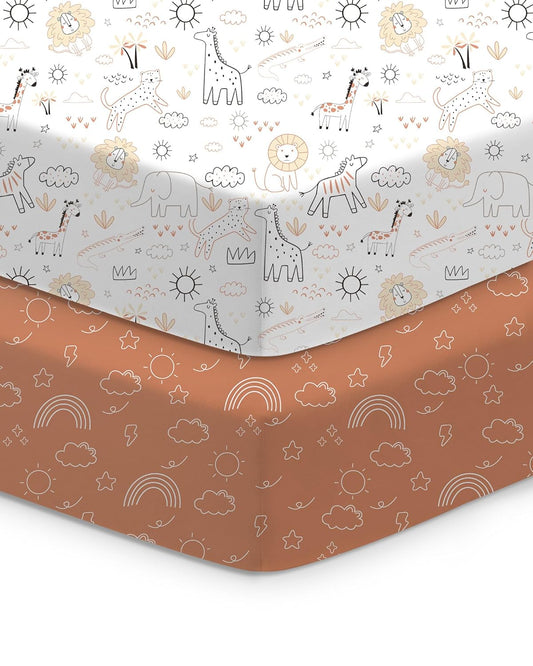 Baby Crib Sheets Boy Girl for Standard Crib Mattress - Orange Cloud and Rainbow Design Crib Sheet, Ultra Soft, Durable, Comfortable Fitted Crib Sheet, 28''x52''x9'' Deep Pocket