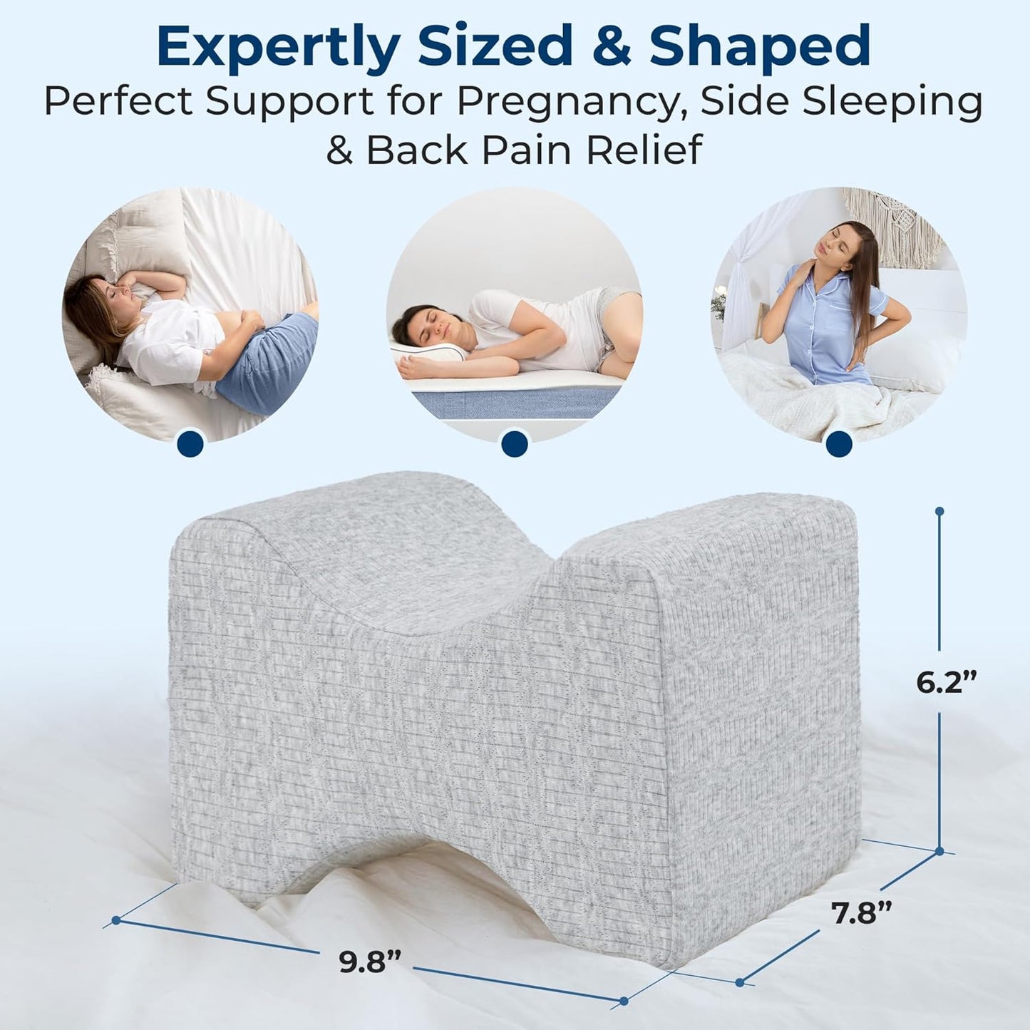5 STARS UNITED Knee Pillow for Side Sleepers - Hip Pain Relief, Memory Foam Leg Cushion for Side Sleeping - Between Legs Pillow for Sciatica & Lower Back Pain, Gray Cotton Cover
