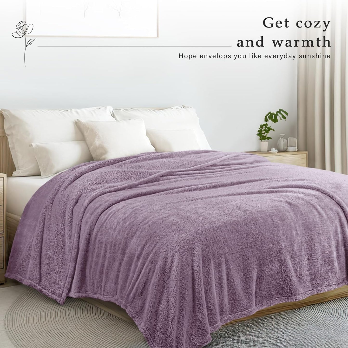 Exclusivo Mezcla Twin Size Flannel Fleece Blanket, Super Soft Velvet Plush Bed Blanket, Fuzzy Cozy and Warm for All Seasons, 60x80 Inches, Grayish Purple