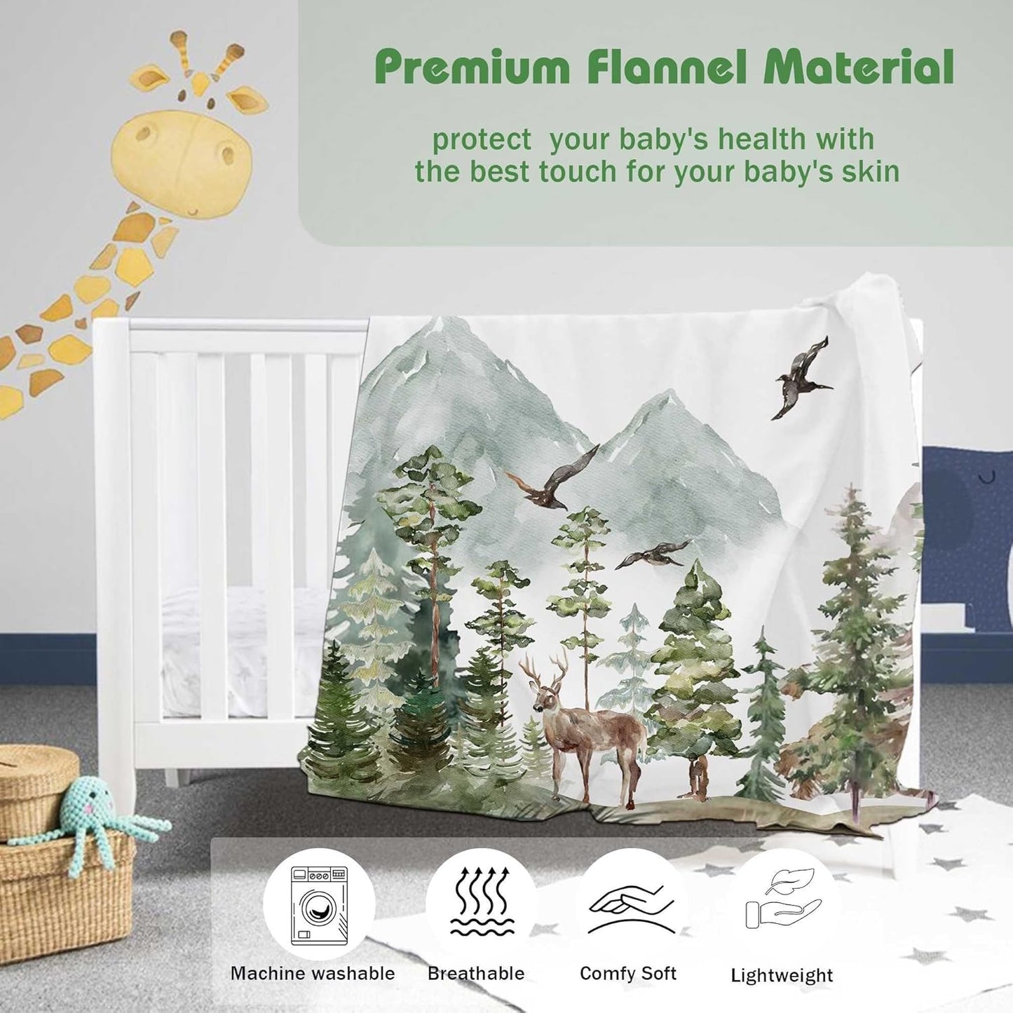 Personalized Woodland Baby Blanket with Name Custom Name Blanket for Boy Newborn Expect Mom Customized Gifts for Baby Shower Birthday Christmas