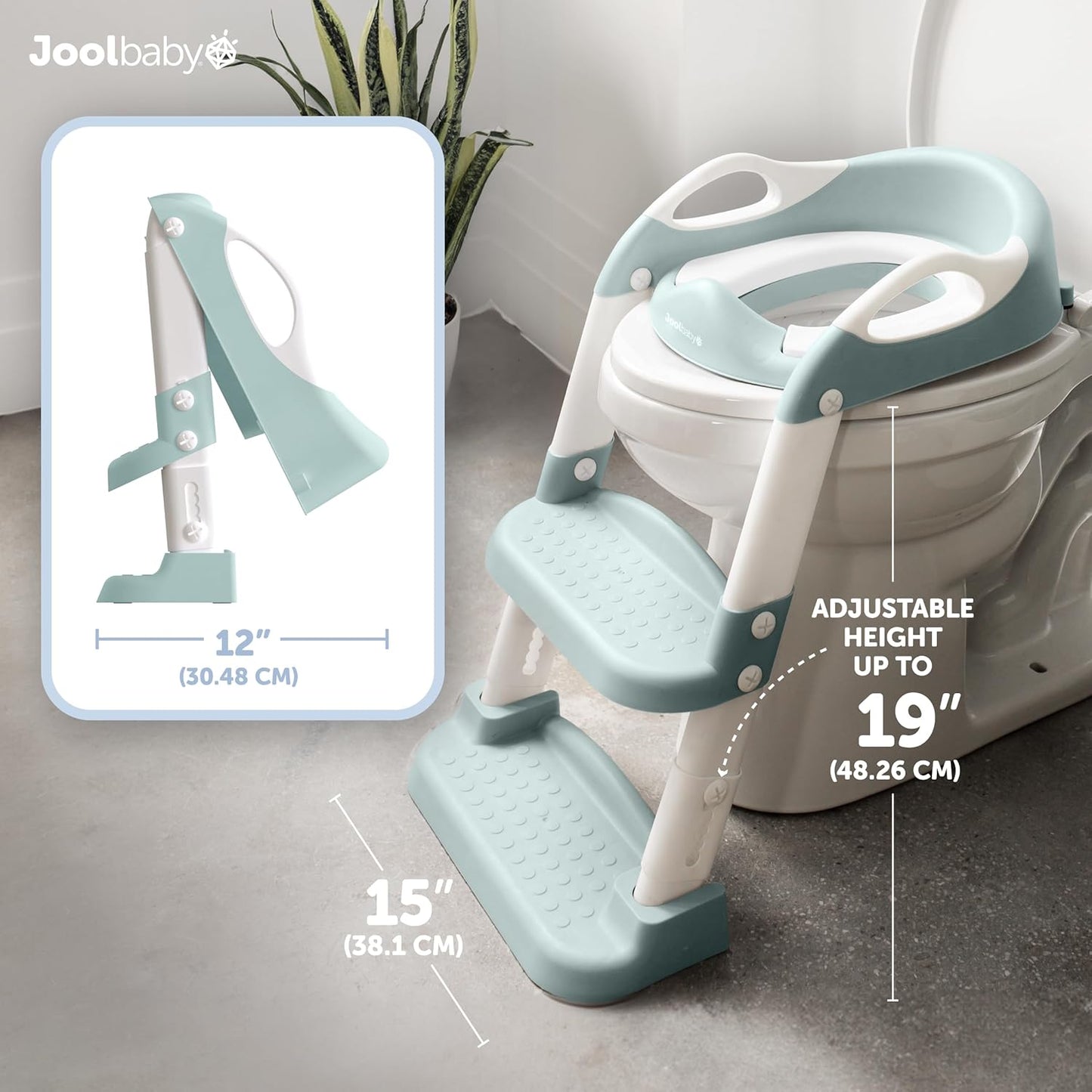 Jool Baby Potty Training Seat with 2 Step Ladder for Toddlers - Soft Cushioned Seat & Splash Guard, Adjustable Height (Aqua)