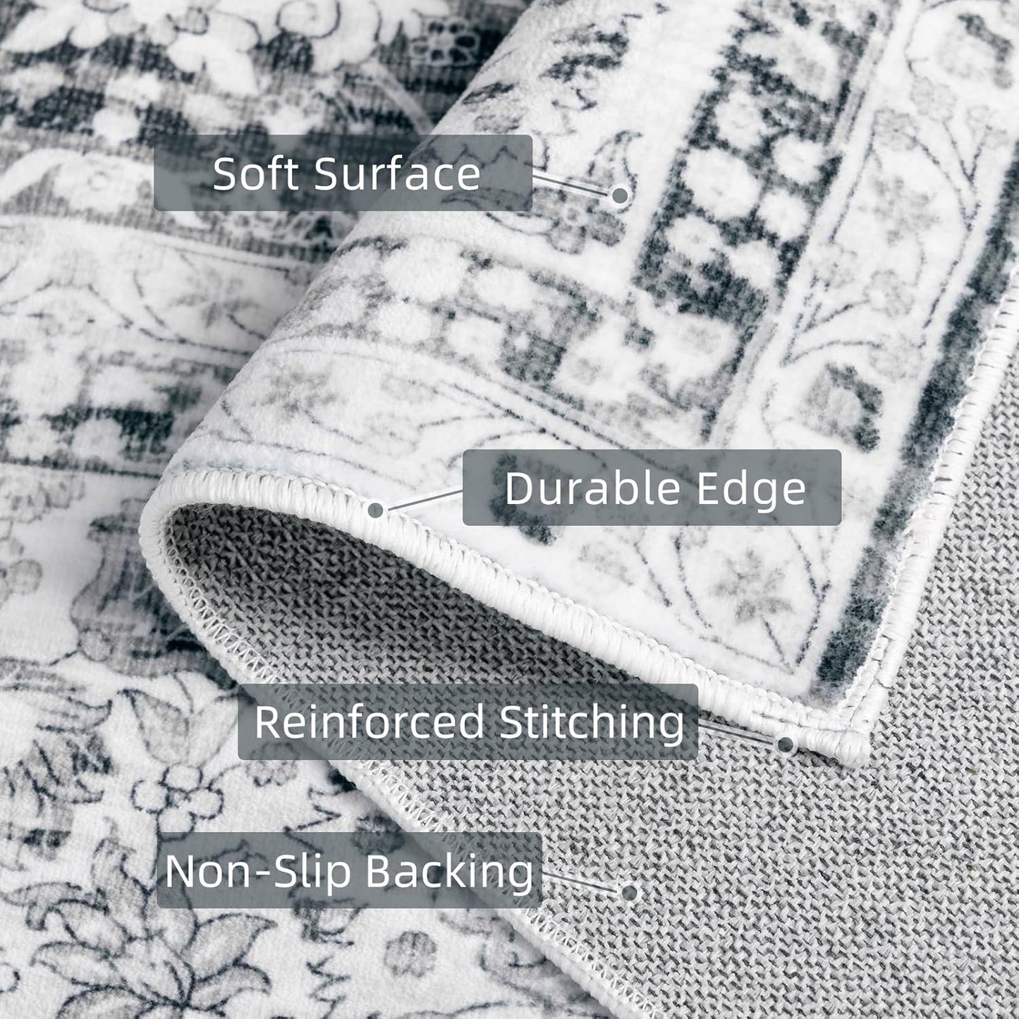 Area Rugs 5x7 - Grey Area Rug for Living Room, Bedroom & Dining Room - Soft Faux Wool, Low-Pile Distressed Carpet Print Floor Covering