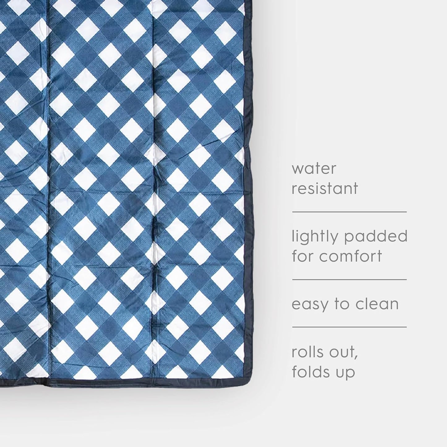 Little Unicorn 5'x5' Outdoor Family Picnic & Beach Blanket | Durable & Water-Resistant Fabric | Compact Fold & Easily Wipes Clean | Zipper Pocket (Navy Plaid)