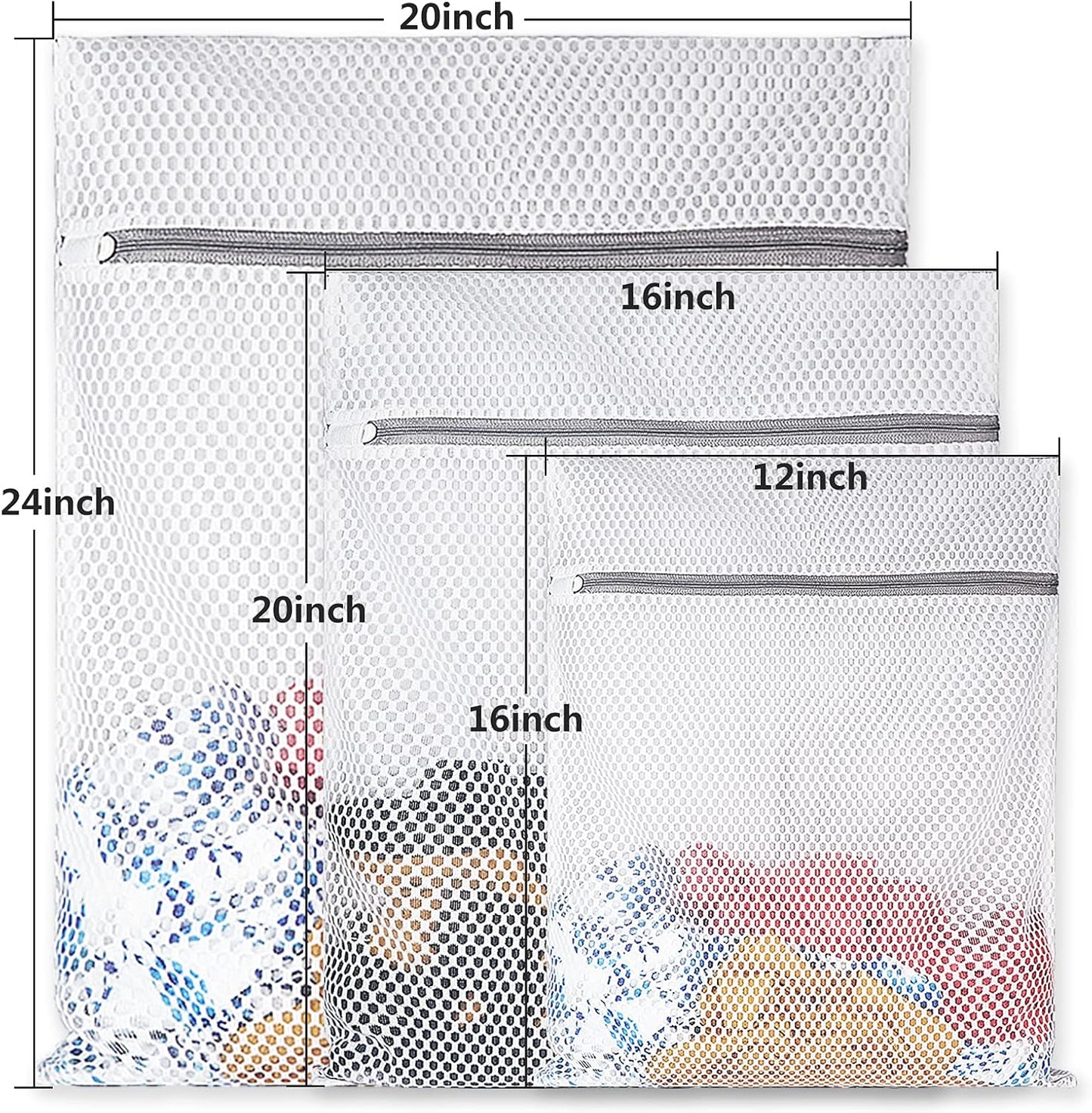 5Pcs Durable Honeycomb Mesh Laundry Bags for Delicates,Travel Organization Bag for Clothes,Jeans,Bath Towels,Bed Sheets (1X-Large 20 x 24 Inches,2 Large 16 x 20 Inches, 2 Medium 12 x 16 Inches)