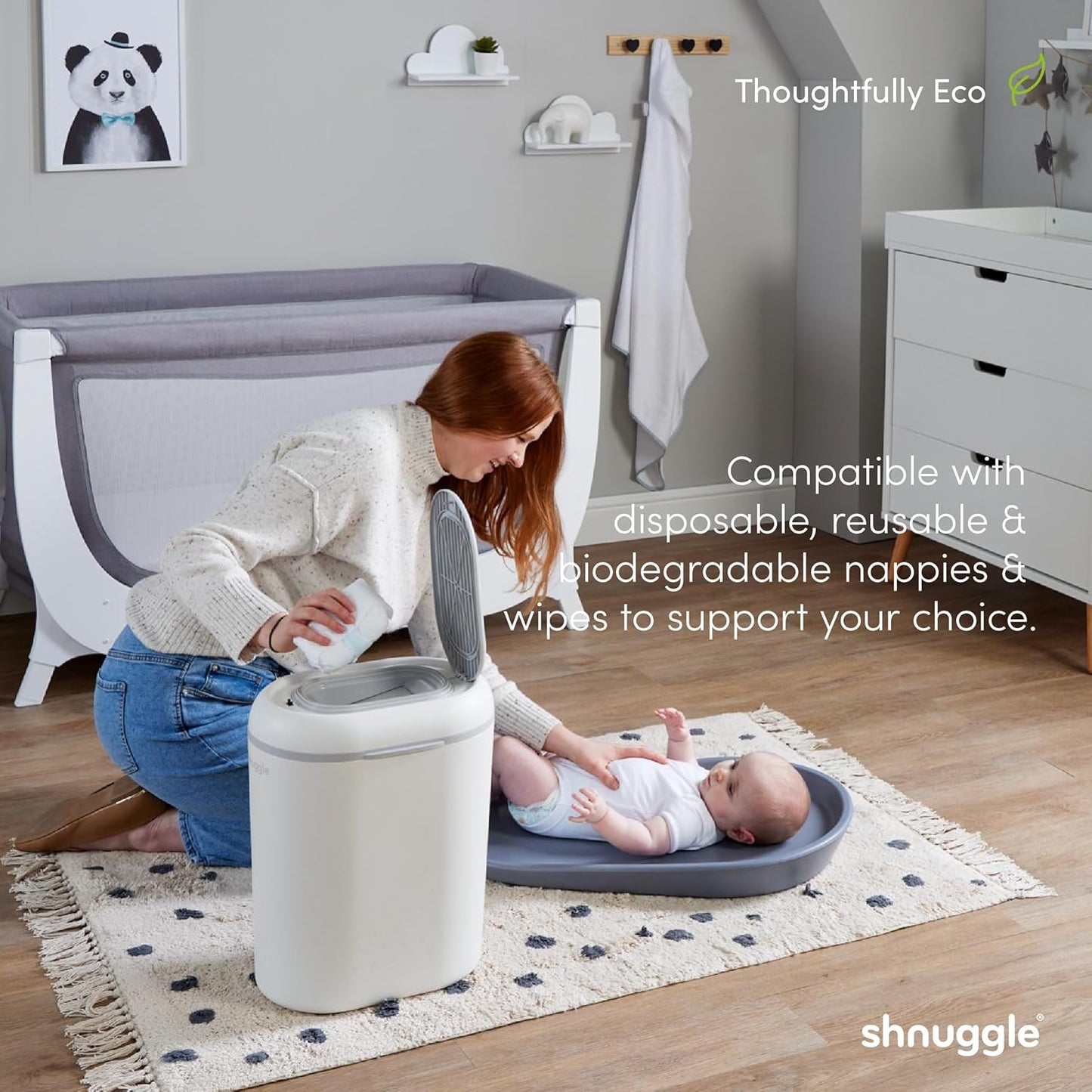Changing Essentials Bundle - Squishy Changing Mat Taupe + Eco-Touch Diaper Bin + Better Bag Liners - Wipeable, Odor-Locking, Eco-Friendly, No Costly Refills