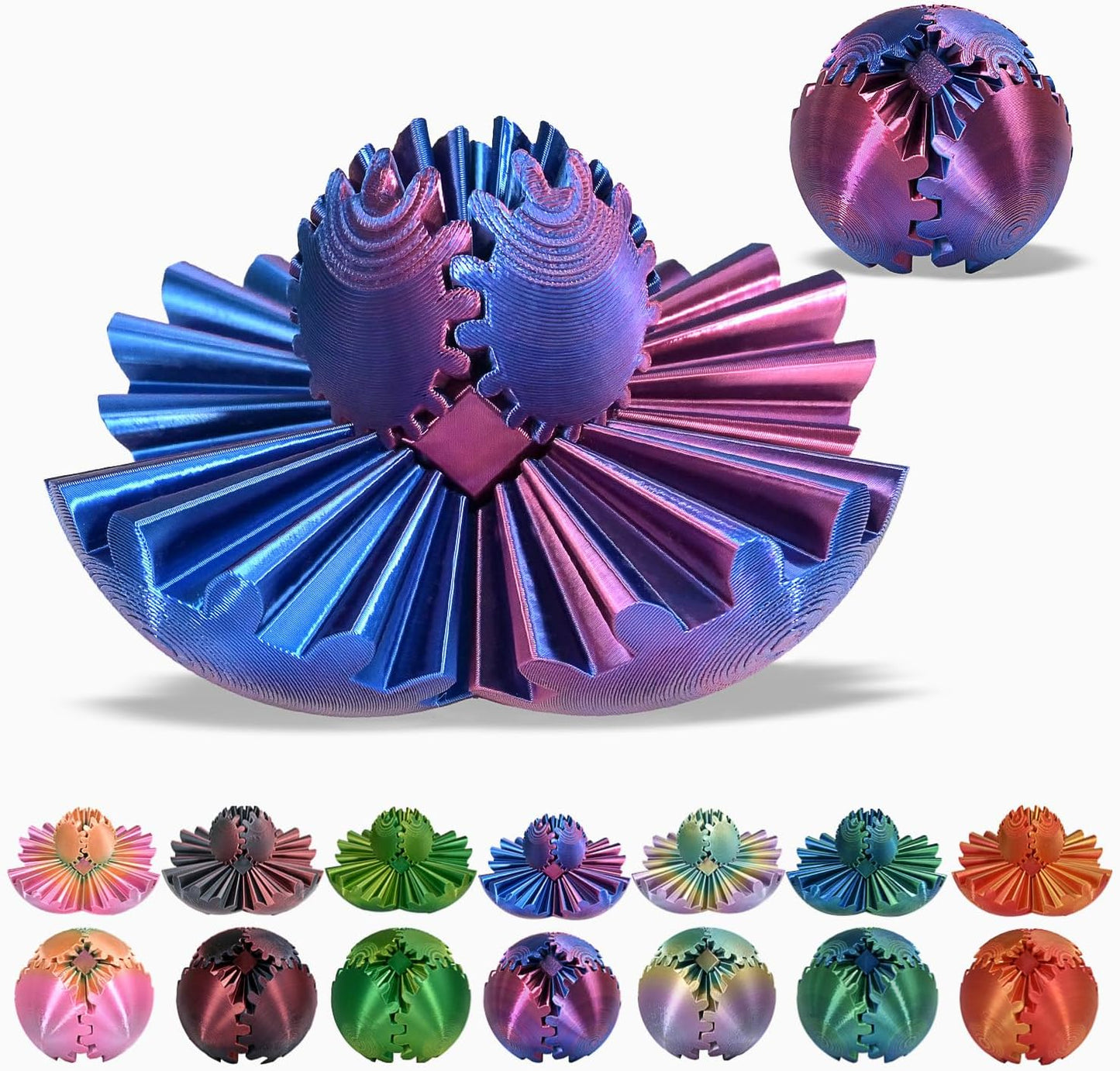 3D Printed Gear Ball, Gear Sphere Fidget Toy Stress Relif Toy for ADHD, Anxiety Relaxing Toy for Adults at Work/Study/Travel, Blue-Purple