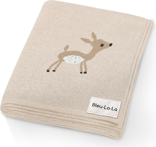 Knit Baby Swaddle Blanket - 100% Cotton Soft Cozy Receiving Swaddling Crib Stroller Blanket Quilt for Shower Gift Registry for Newborns Infants Toddlers Gender Neutral (Deer - Taupe)