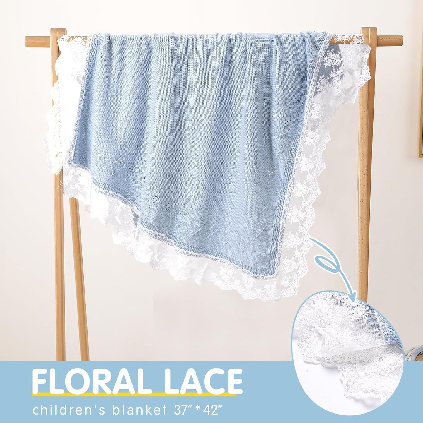 Booulfi Baby Blankets Neutral Knitted Blue Cotton Blue Baby Blanket Stroller Lace Border Crochet Winter Crib Baby Blanket New Baby Essentials