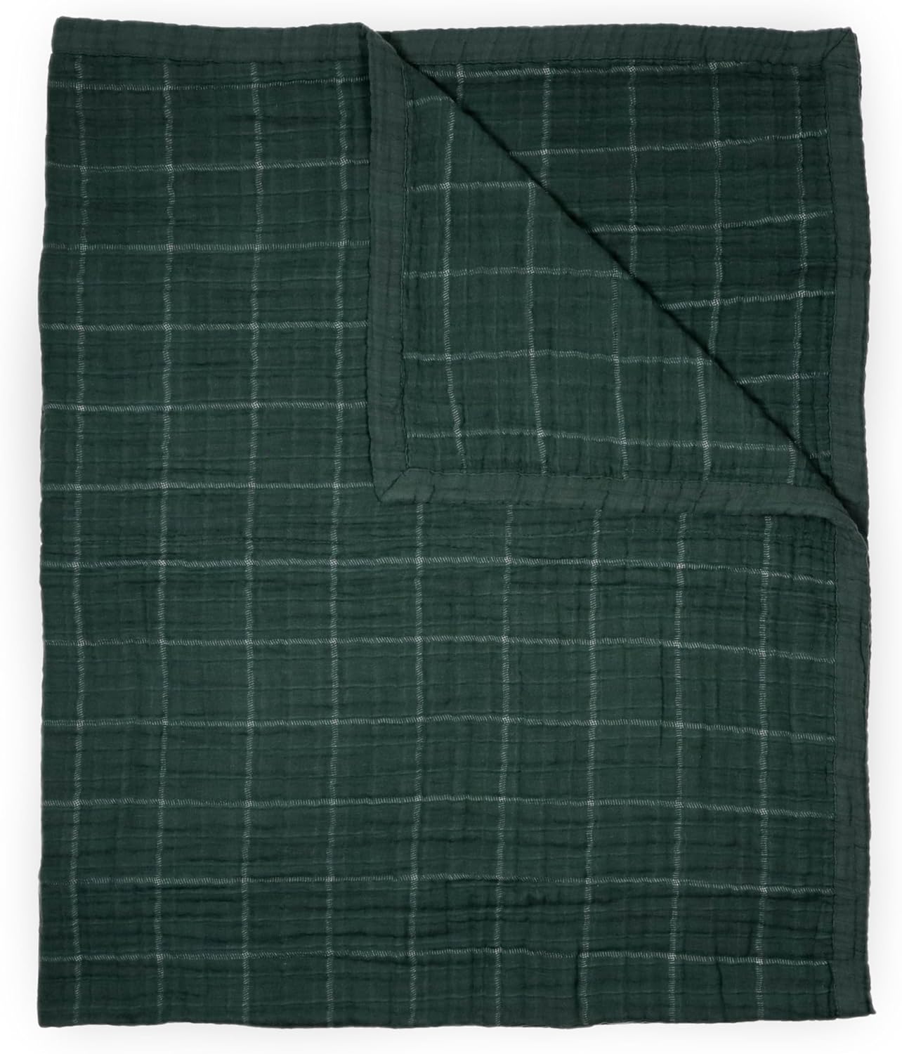 Little Unicorn Premium Quilted Throw | Super Soft, Multi-Layered Muslin XL Blanket| Great for Kids & Families (Evergreen Plaid)