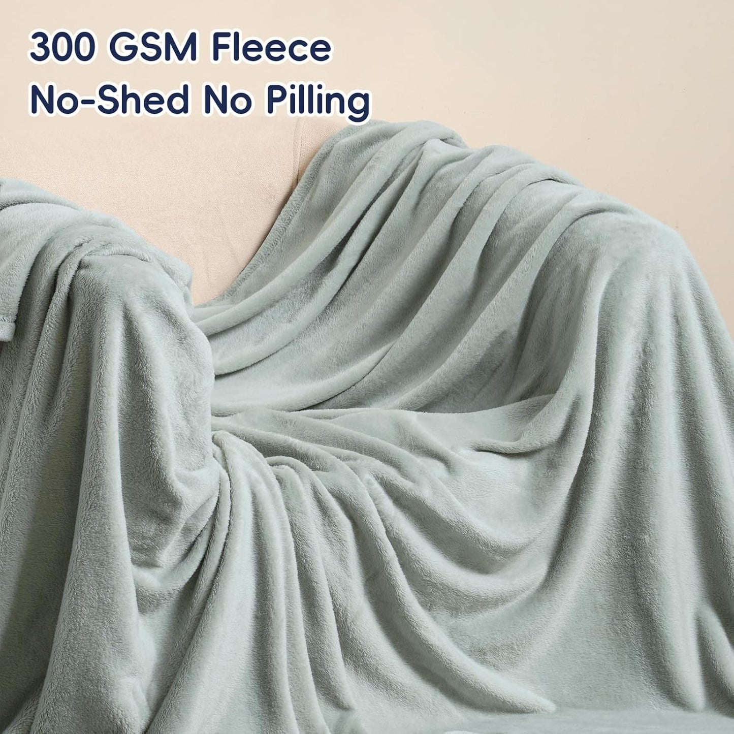 PHF Ultra Soft Fleece Blanket Queen Size, No Shed No Pilling Luxury Plush Cozy 300GSM Lightweight Blanket for Bed, Couch, Chair, Sofa Suitable for All Season, 90" x 90", Sage Green