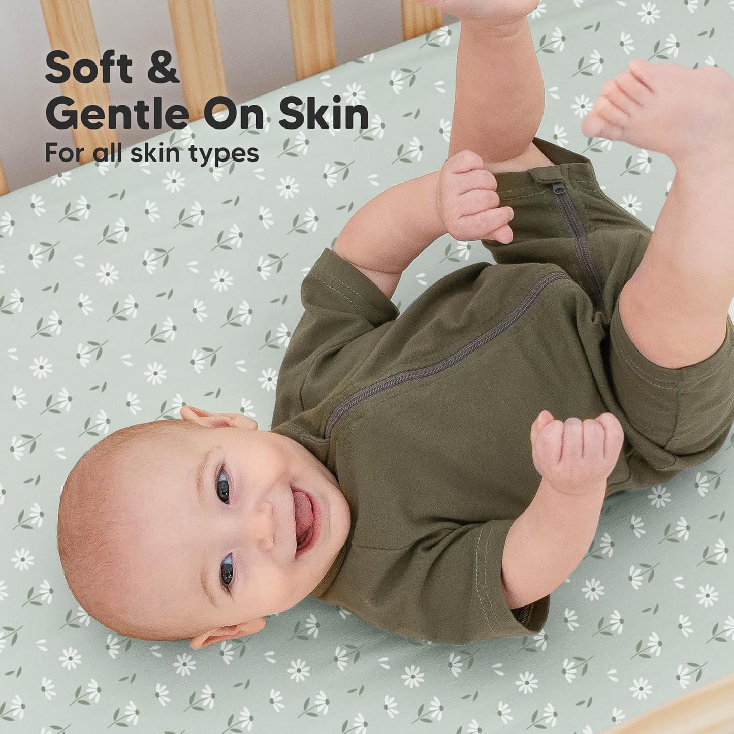 KeaBabies 2-Pack Organic Crib Sheets for Boys, Girls - 52x28 Fitted Crib Mattress Sheet Neutral, Breathable Jersey Cotton Cover for Baby Bed, Toddler Mattress, Soft & Cute Prints (Daisies)