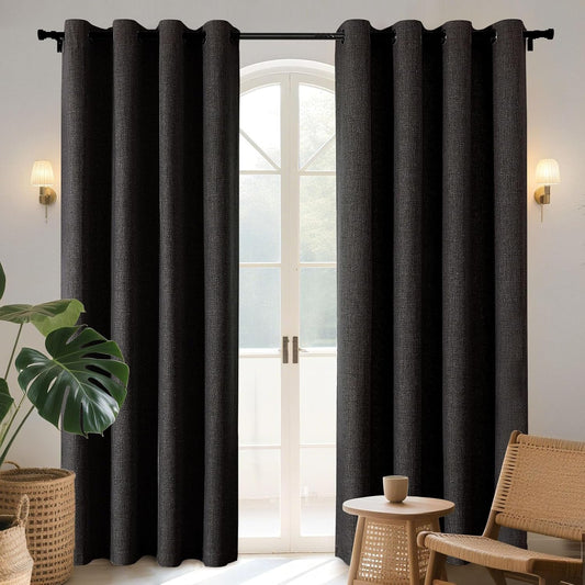 Joydeco Blackout Curtains 95 Inches Long 2 Panels Burg, Room Darkening Curtains for Bedroom, 100% Black Out Textured Thermal Drapes Privacy Protection 2 Panels Set(W52 x L95 Inch, Charcoal Grey)