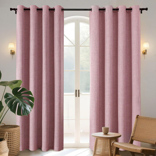 Joydeco Blackout Curtains 90 Inches Long 2 Panels Burg, Room Darkening Curtains for Bedroom, 100% Black Out Textured Thermal Drapes Privacy Protection 2 Panels Set(W52 x L90 Inch, Pink)