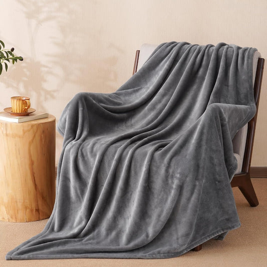 PHF Ultra Soft Fleece Throw Blanket, No Shed No Pilling Luxury Plush Cozy 300GSM Lightweight Blanket for Bed, Couch, Chair, Sofa Suitable for All Season, 50" x 60", Grey