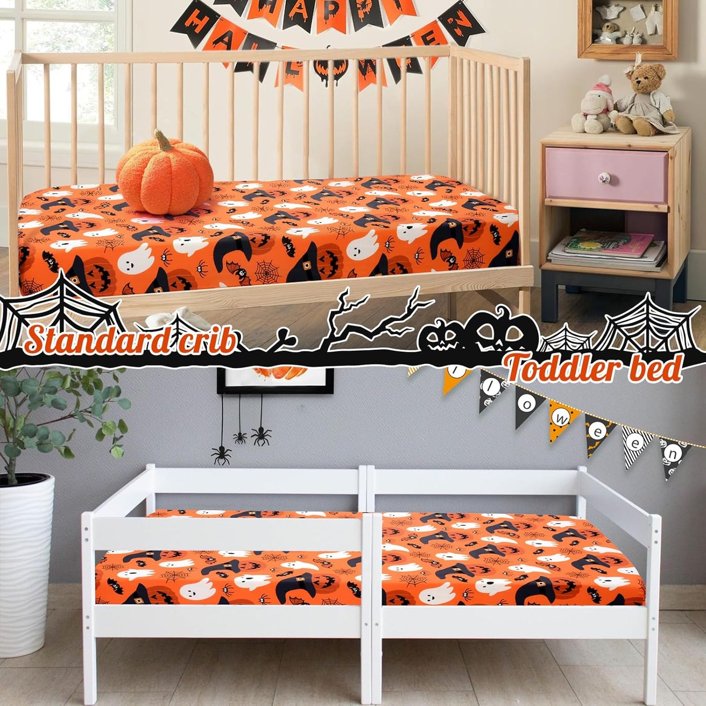 UOMNY Halloween Pumpkin Crib Sheet for Boys Girls Halloween Fitted Crib Sheets for Standard Crib 52 X 28 Inch Toddler Crib Mattresses Sheet