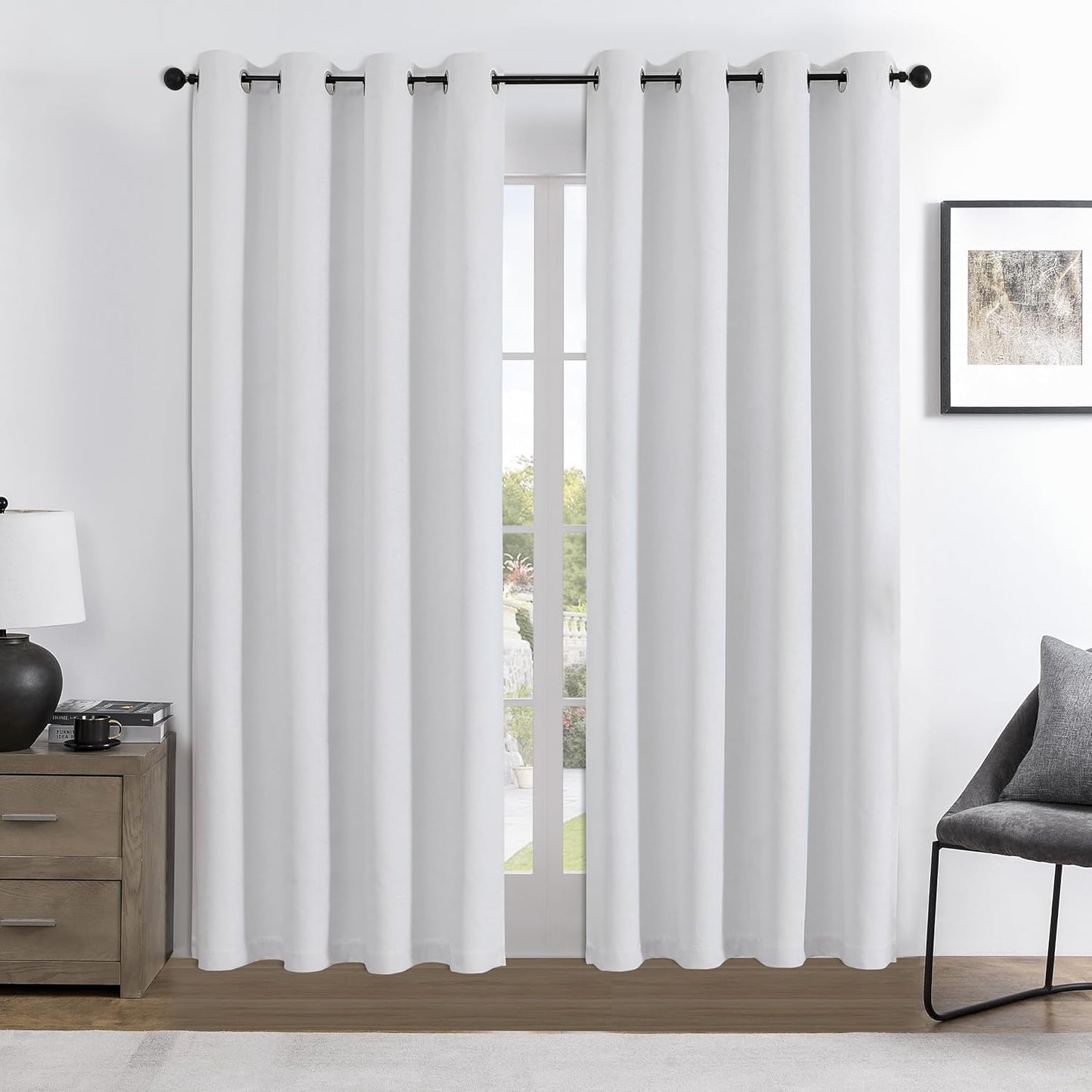 Joydeco 100% Blackout Curtains 72 Inches Long 2 Panels Set, Thermal Insulated Long Curtains& Drapes 2 Burg, Room Darkening Drapes for Bedroom Living Room Window (Pure White, W52 x L72 Inch)