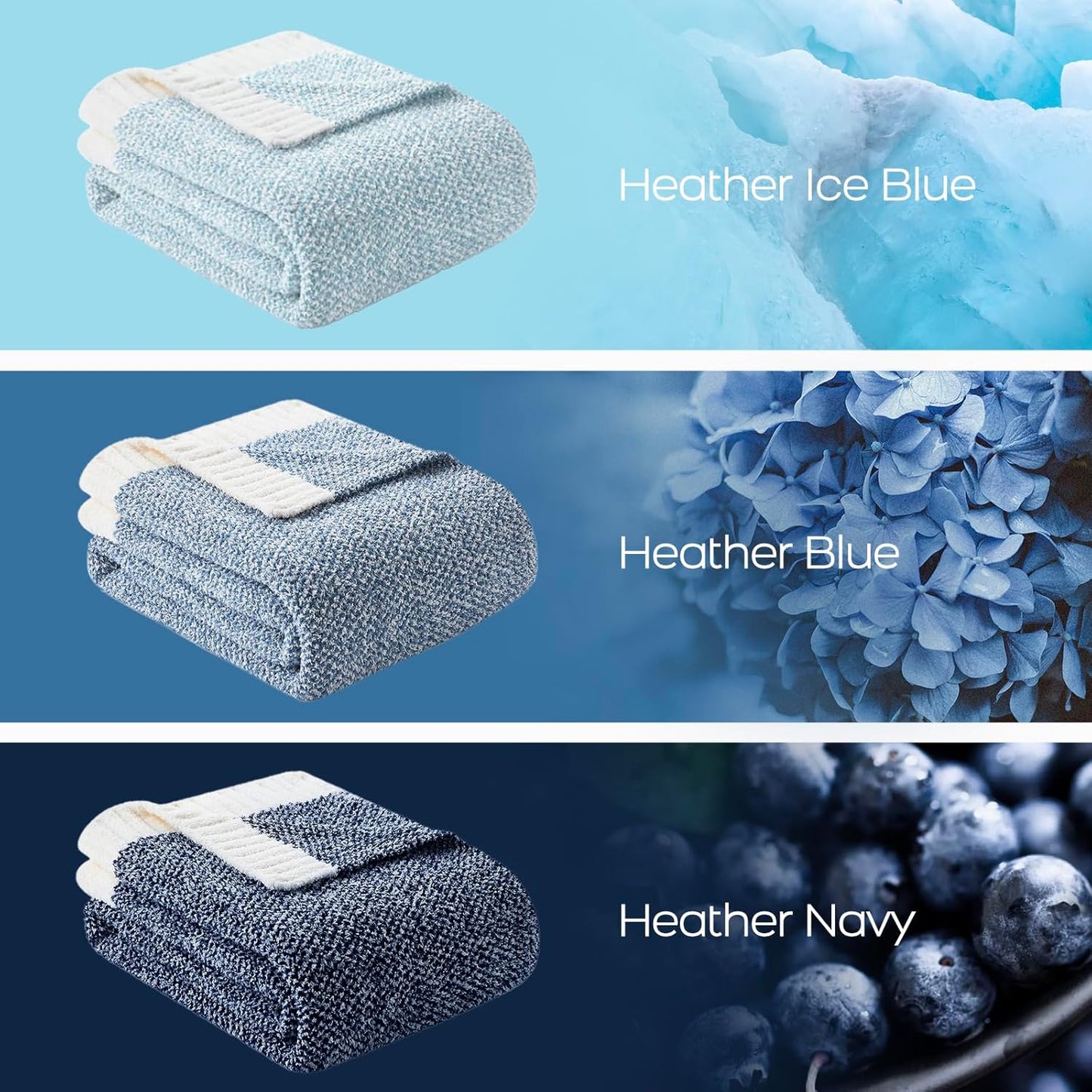 Snuggle Sac Heather Blue Throw Blanket for Couch, Oversized Throw XL Super Soft Warm Blankets Cozy Knit Fuzzy Lightweight Throws for Sofa, Bed, Camping, Picnic, Heather Blue, 50x70 inches