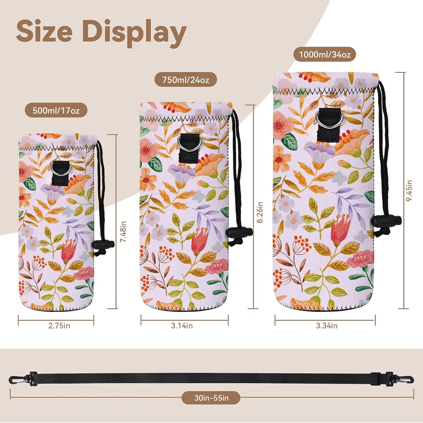 AUPET Water Bottle Sling Bag Carrier Crossbody Sleeve,Insulated Neoprene Bottle Case Holder Pouch Cover 500ML/17oz with Shoulder Strap for Walking Women Men