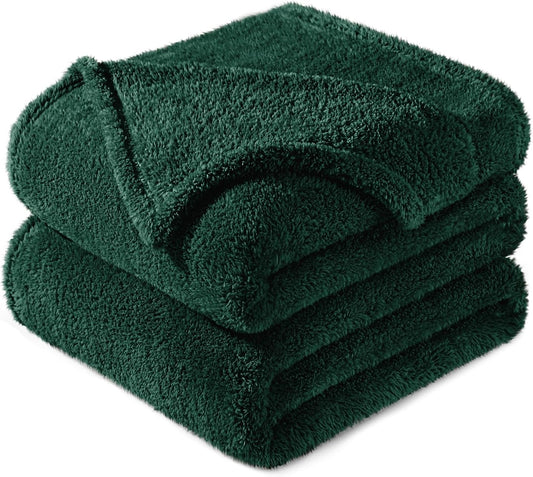 Exclusivo Mezcla Queen Size Flannel Fleece Blanket, Super Soft Velvet Plush Bed Blanket, Fuzzy Cozy and Warm for All Seasons, 90x90 Inches, Forest Green