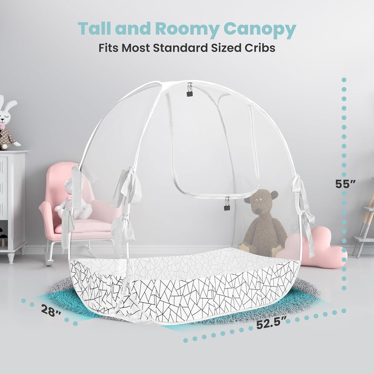 Breathable Mesh Crib Tent to Keep Baby from Climbing Out, Crib Net Canopy with Auto-Lock Zipper and Safety Latch, Crib Net to Keep Baby in, Crib Cover for Safety (Mosquiteros para Cunas de Bebes)
