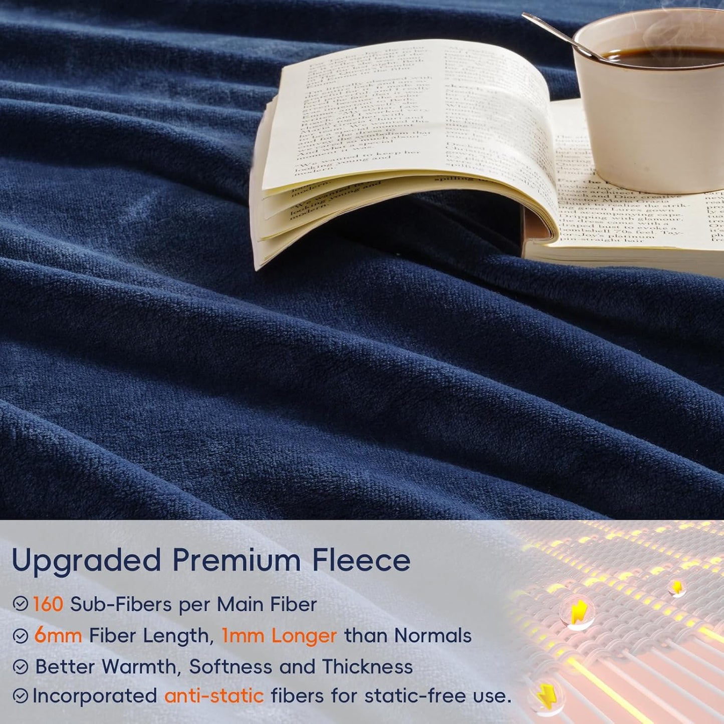 PHF Ultra Soft Fleece Blanket Twin Size, No Shed No Pilling Luxury Plush Cozy 300GSM Lightweight Twin XL Blanket for Bed, Couch, Chair, Sofa Suitable for All Season, 76" x 90", Navy Blue