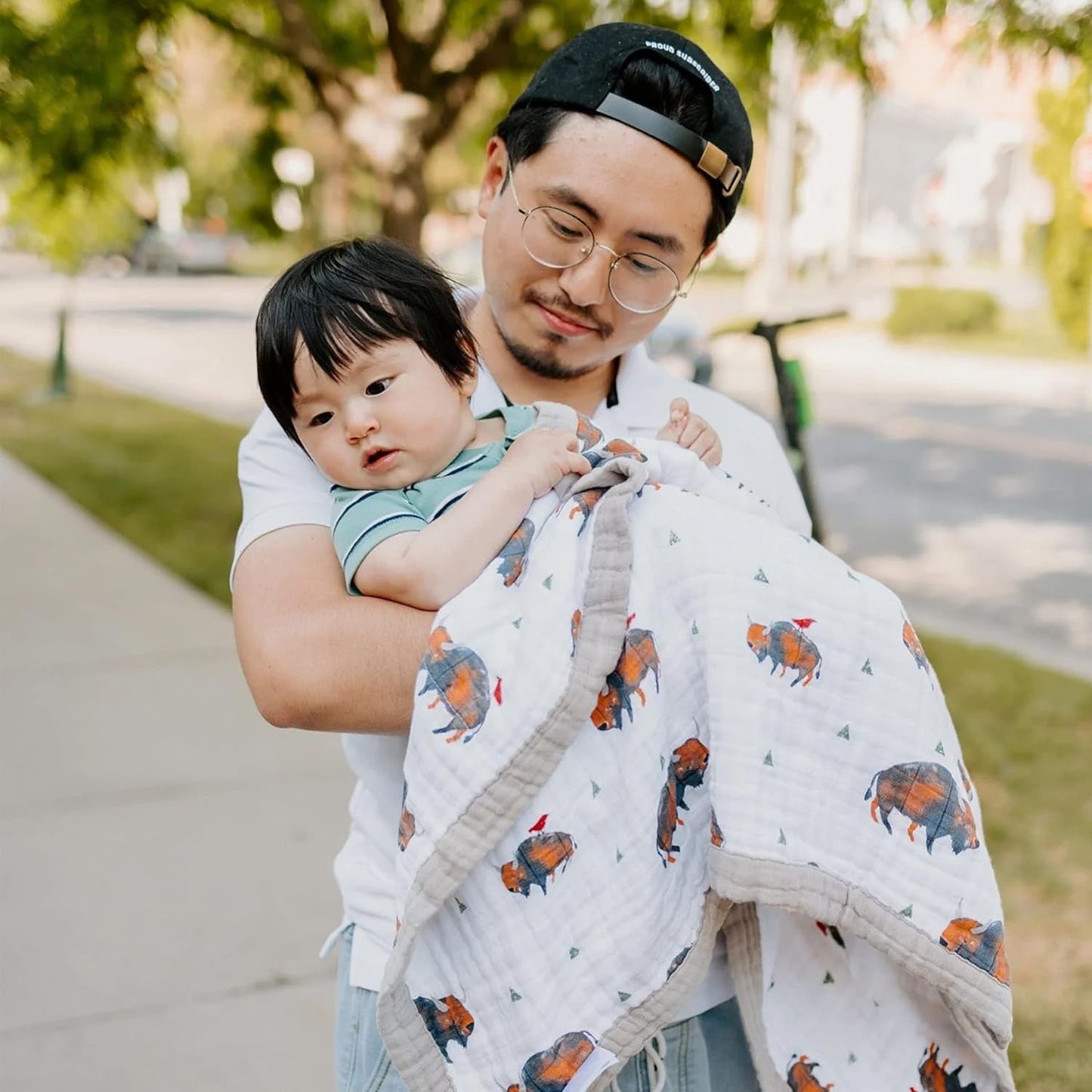 Little Unicorn Newborn Receiving Quilt | Ultra- Soft, Multi-Layered Muslin Fabric | Gift for Newborns & on-The-go (Bison)