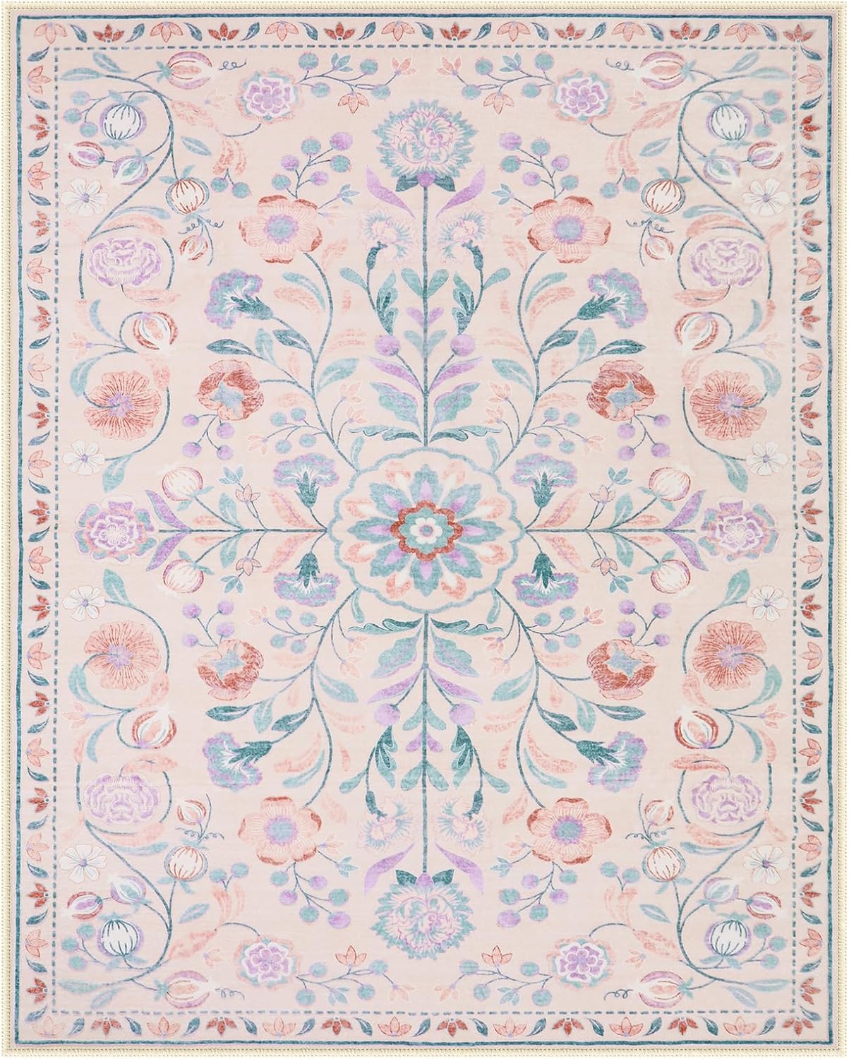 Anidaroel Boho Rugs for Living Room 8x10, Washable Pink Area Rug for Bedroom Vintage Soft Girls Room Rug, Non Slip Distressed Nursery Rug Indoor Throw Carpet for Playroom Dining Room