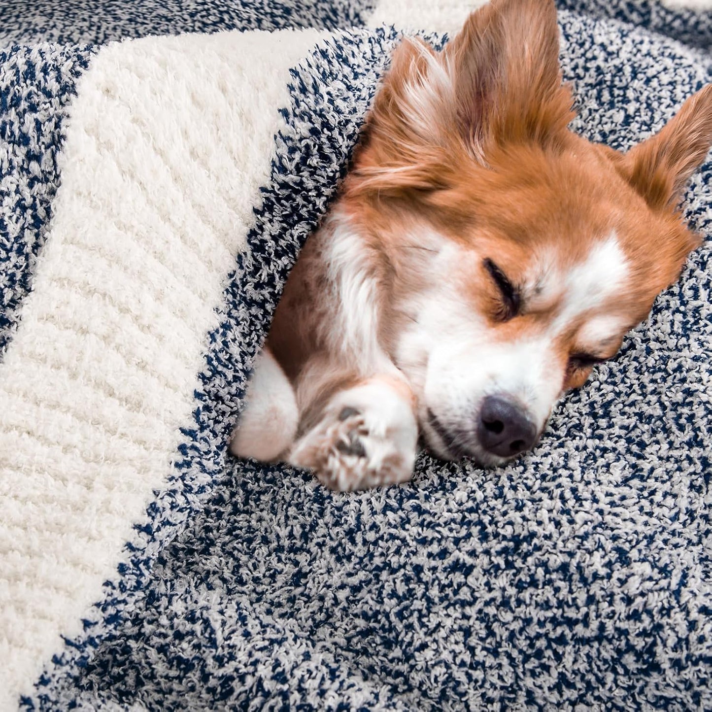 NEXHOME PRO Twin Size Soft Throw Blankets for Couch, Cozy Blankets Reversible Warm Knit Blanket for Women, Fuzzy Plush Lightweight Throws for Sofa, Bed, Picnic, Navy 60 x 80 inches