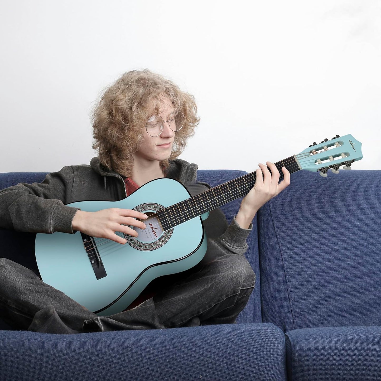 ADM Beginner Acoustic Classical Guitar 36 Inch Nylon Strings Wooden Guitar Bundle Kit for Kid Boy Girl Student Youth Guitarra Online Lessons with Gig Bag, Strap, Tuner, Strings, Picks, Socal Green