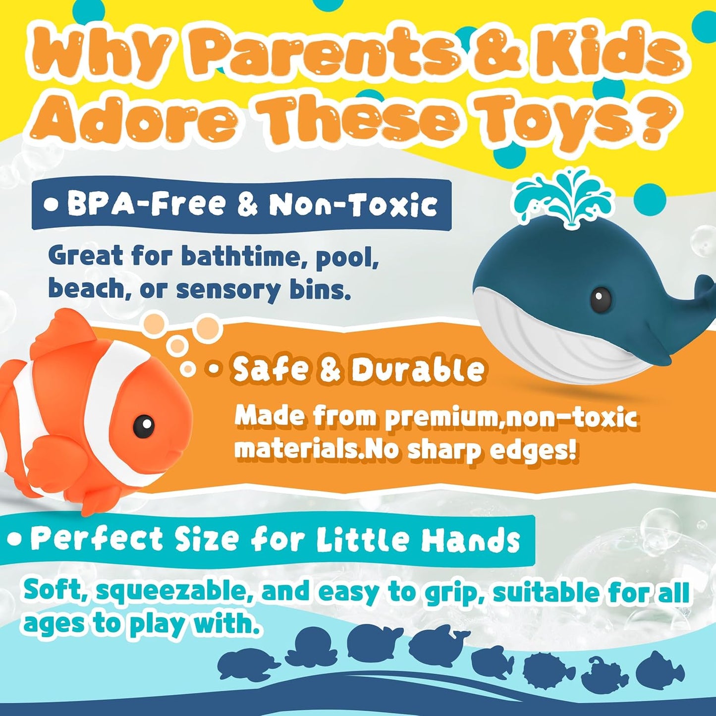 8 PCS Ocean Animal Bath Toys Mold Free Infant Bath Tub Toys for 12 Months - No Hole Bathtub Toys for Toddlers 1-3 Water Pool Toys for Baby Toddler Ages 1+