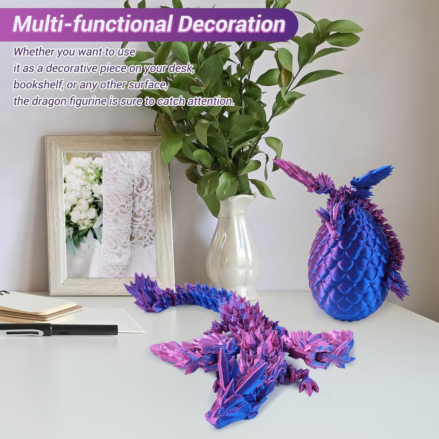 Antetek 3D Printed Dragon with Wings，3D printed dragon egg，3D printed dragon in egg， Movable Articulated Crystal Dragon Eggs with Dragon Inside with Wings