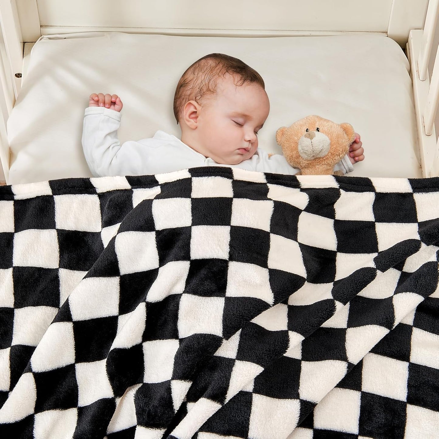 Yurhap Checkered Baby Blanket Fleece Baby Blankets for Boys Girls, Ultra Soft Cozy Fluffy Infant Toddler Newborn Receiving Blankets for Crib Stroller, 30''x40'', Black
