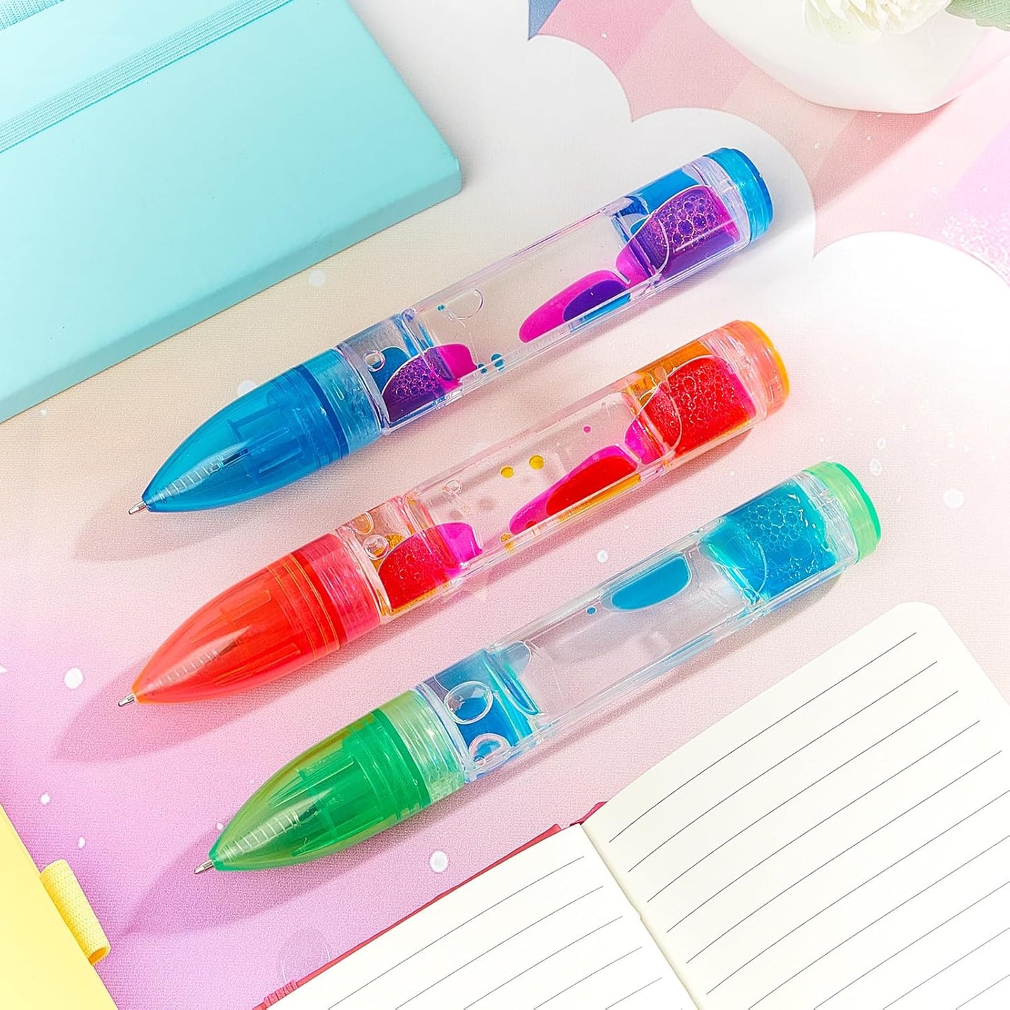3 Pcs Liquid Motion Bubbler Pens Cool Pens Fidget Pen Fun Liquid Timer Pen Fidget Toys Office Desk Toys Novelty Gifts for Autism ADHD Anxiety Stress Relief Sensory Play (Red, Green, Blue)