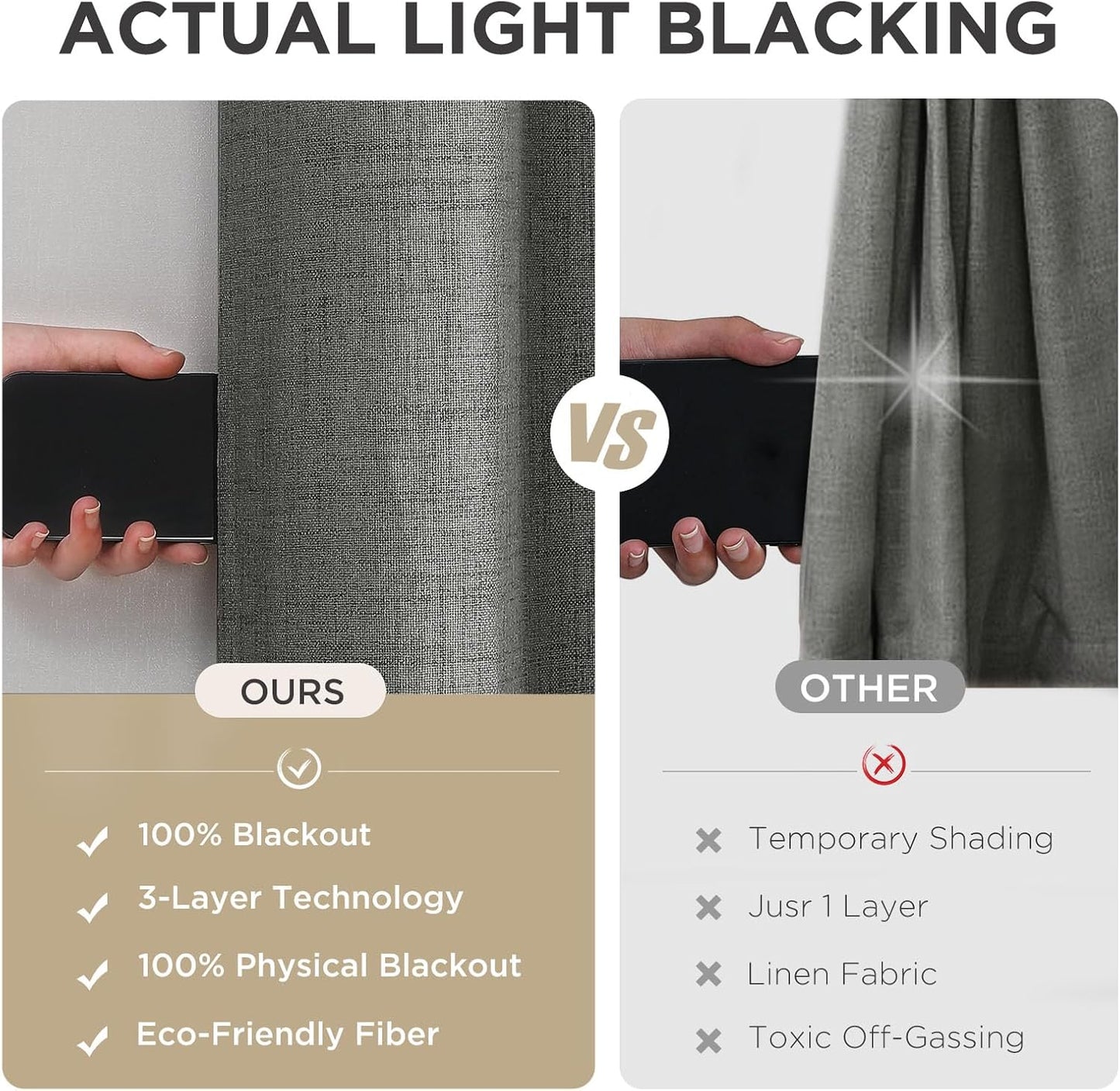 Joydeco Blackout Curtains 108 Inches Long 2 Panels Burg, Room Darkening Curtains for Bedroom, 100% Black Out Textured Thermal Drapes Privacy Protection 2 Panels Set(W52 x L108 Inch, Grey)
