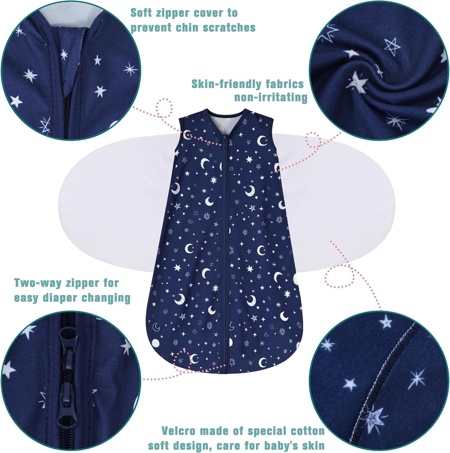 Newborn Sleep Sack Baby Swaddle,Swaddle me 0-3 Month,3-Way Adjustable Wearable Blanket,100% Rayon Cotton Swaddling Sleeping Bag，TOG 0.5 (Starry Sky, 0-3 Months)