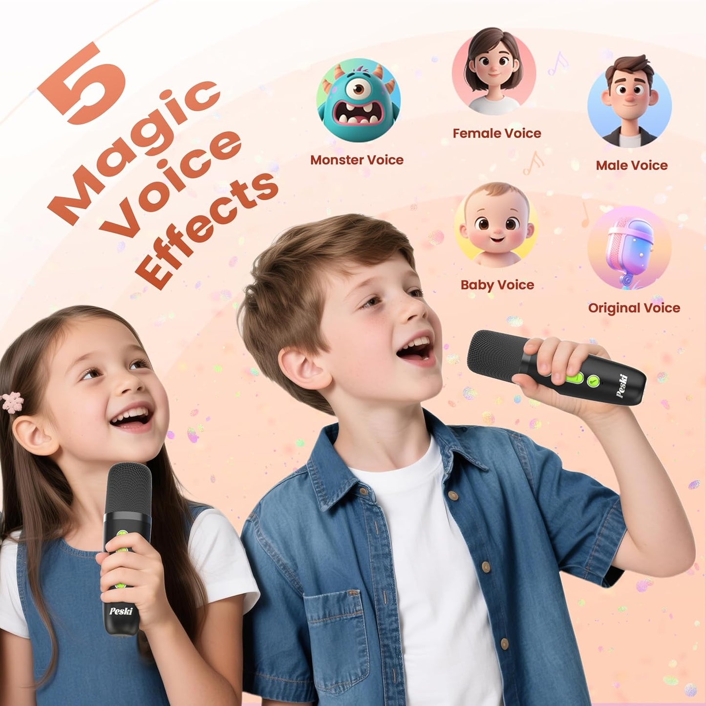 Karaoke Machine for Kids Adults, Portable Bluetooth Mini Karaoke Microphone Singing Speaker Karaoke Player with 2 Wireless Mic, for All Smartphones,Birthday, Family,Home Party (Black Green)