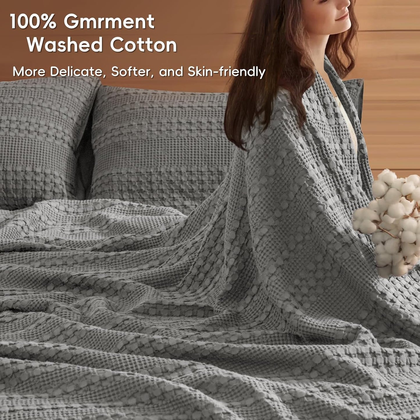 PHF 100% Cotton Waffle Blanket Oversized King 120"x120", Lightweight Breathable Extra Large 10'x10' Summer Blankets for Bed, Giant Big Luxury Aesthetic Woven Bedding for Home Decor, Dark Grey