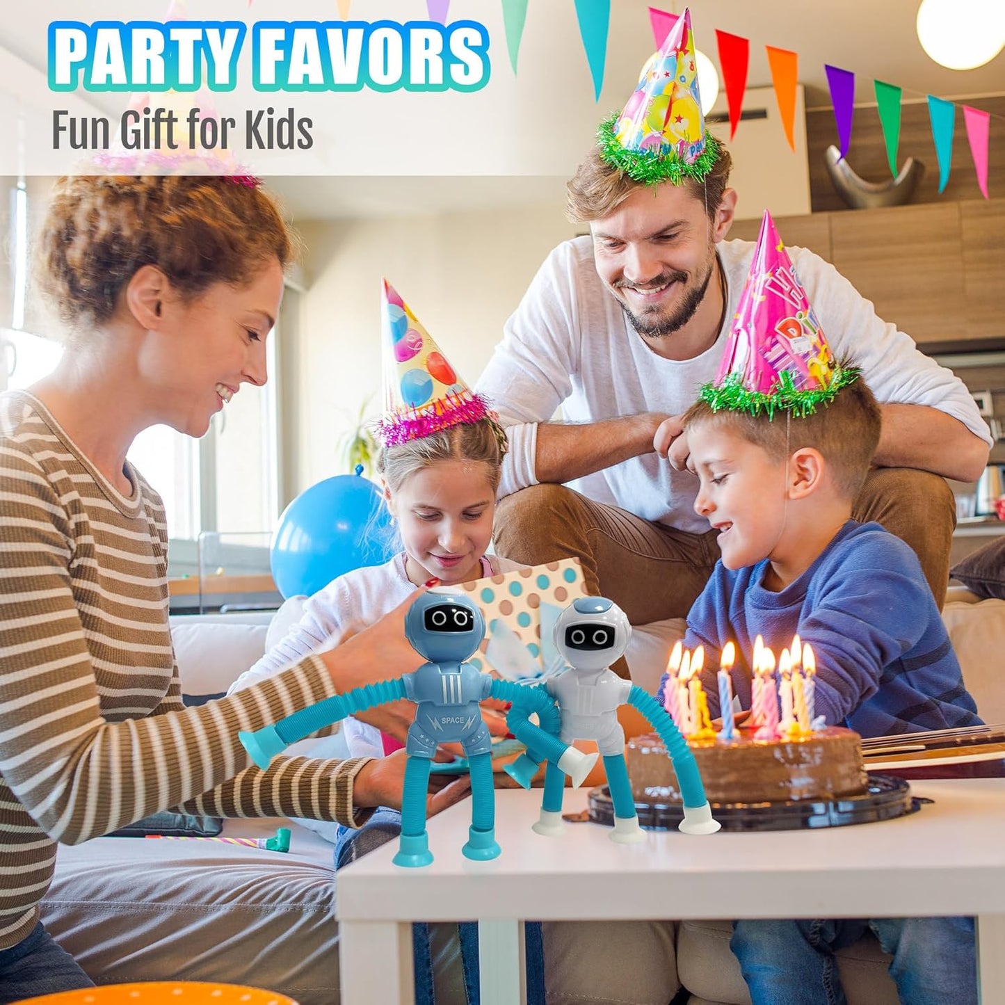 4 Pcs Pop Tubes Sensory Toys Pack, Fidget Toys for Classroom Prizes,Party,Birthday,Easter Basket Stuffers,Telescopic Suction Cup Toy for 4 5 6 7 8 9 Years Old Boys & Girls