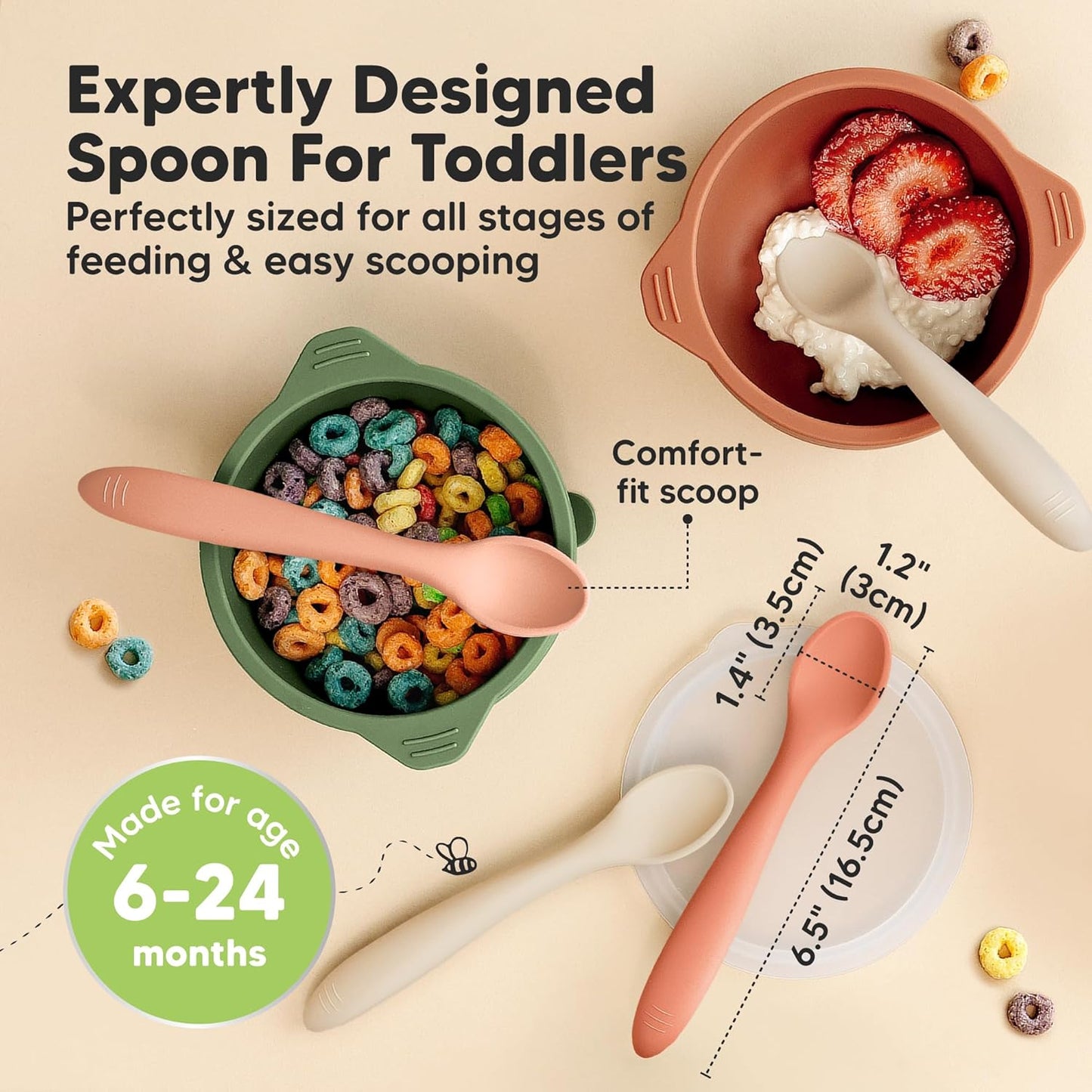KeaBabies Silicone Baby Spoons, Self Feeding 6-12 months - 3-Pack Baby Weaning Eating Utensils, Toddler First Food Training Spoon, Infant, Kids Feeding Supplies Essential Set,Dishwasher-safe (Roseate)