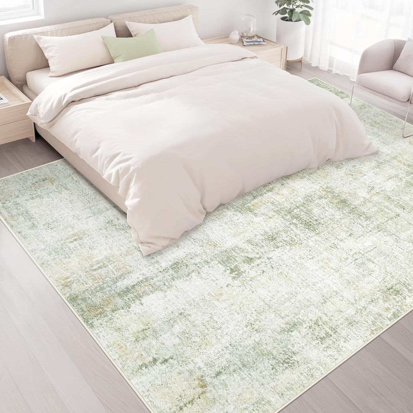Area Rugs 8x10 Living Room: Washable Rug Modern Abstract Large Rugs Soft Non Slip Neutral Rug Stain Resistant Indoor Carpet for Bedroom Kitchen Dining Room Home Office Rugs(Green Brown,8'x10')