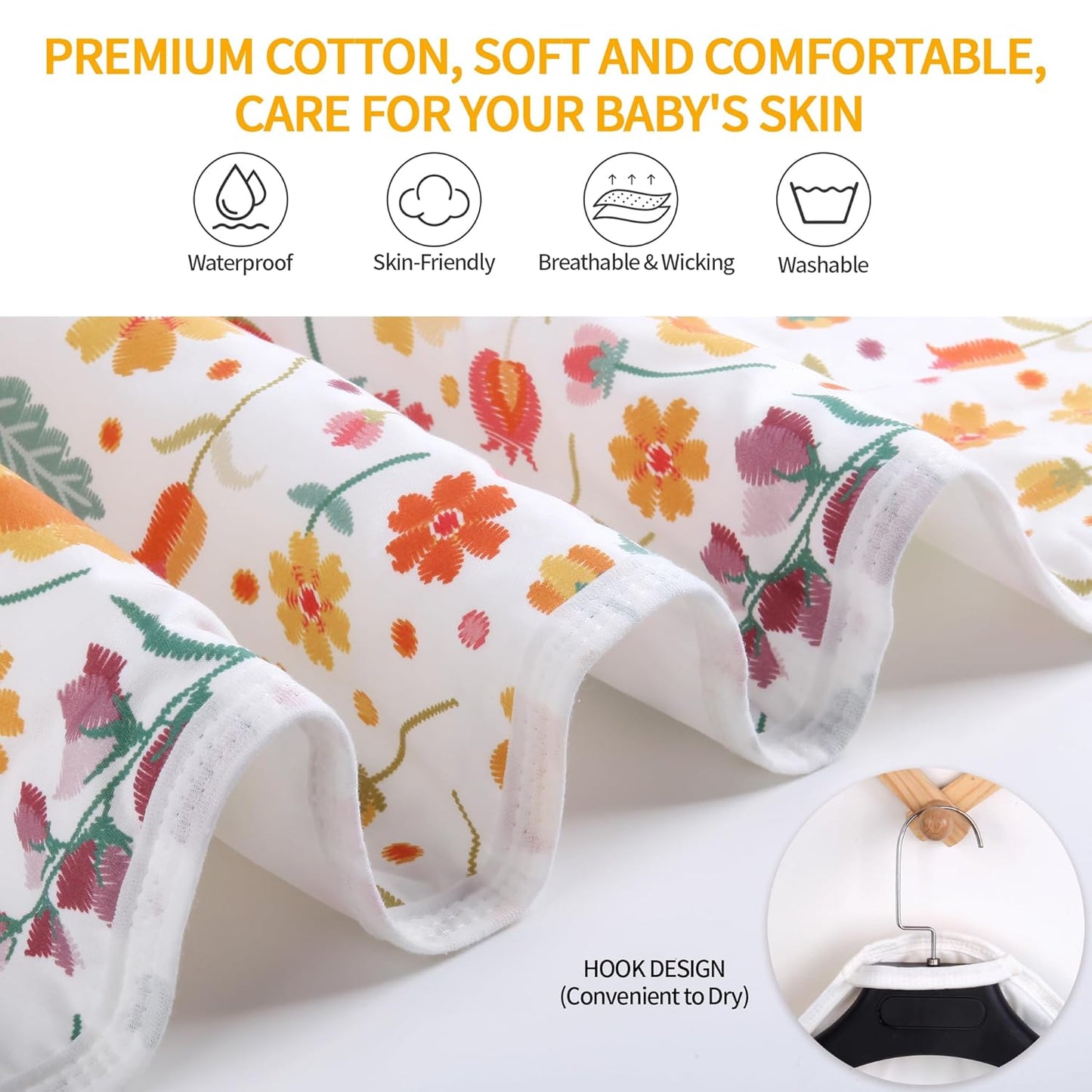 Diaper Changing Pads for Baby, Flower Change Mat, 3Layers Waterproof Change Pad Foldable Absorbent Mats for Women, Reusable Incontinence Underpads for Patient 24''x30''