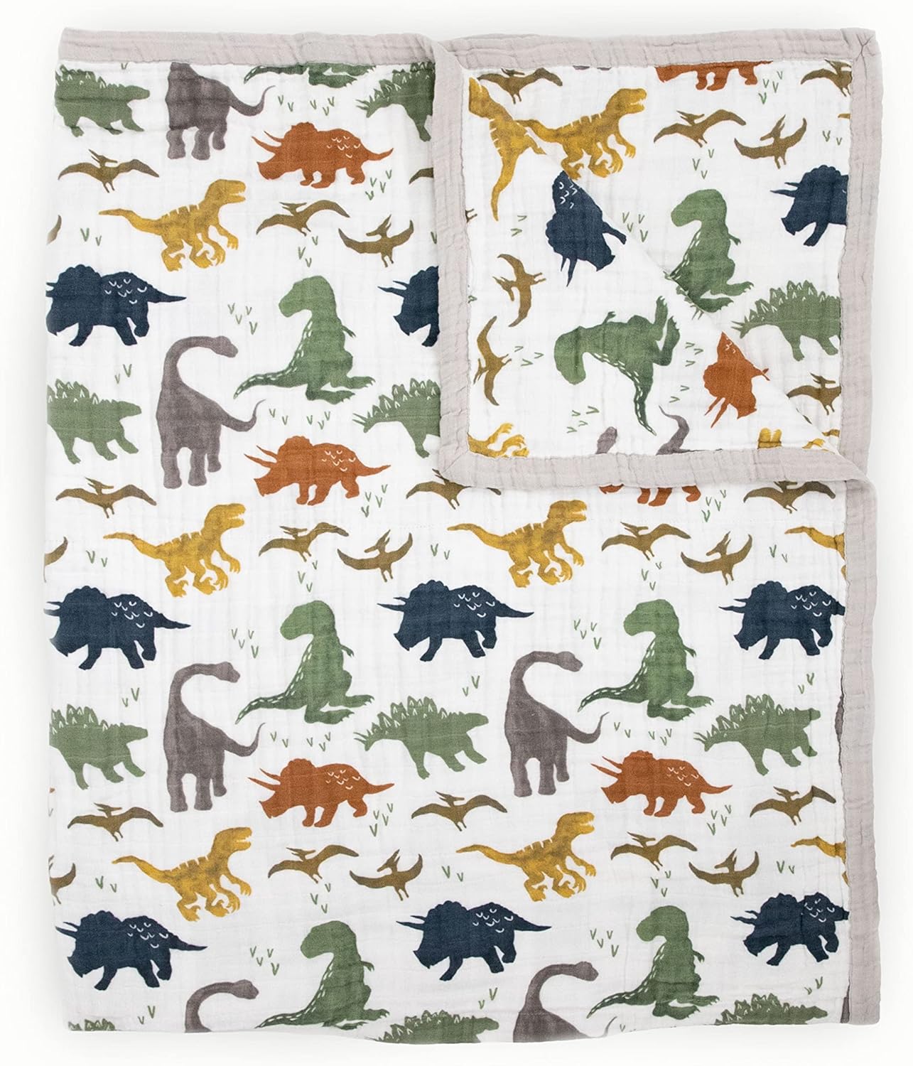 Little Unicorn Premium Quilted Throw | Super Soft, Multi-Layered Muslin XL Blanket| Great for Kids & Families (Dino Friends)