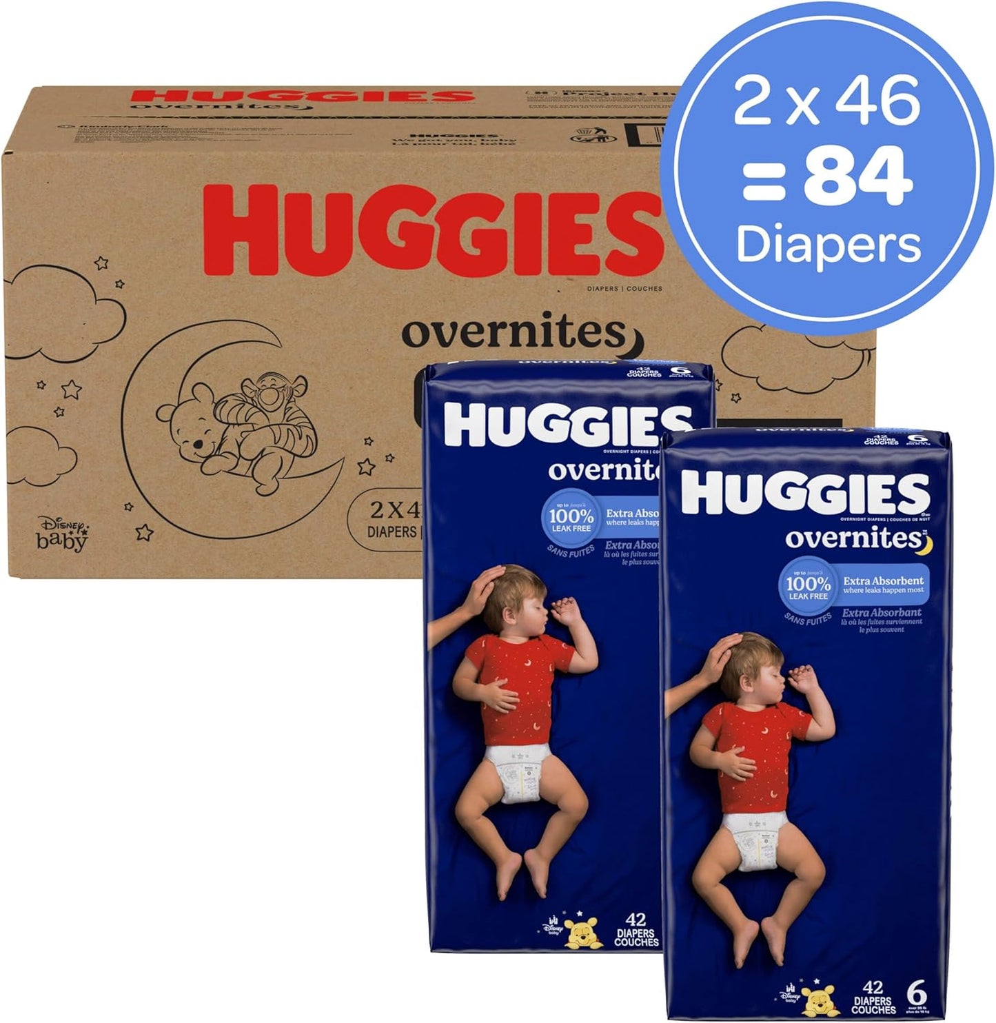 Huggies Size 6 Overnites Baby Diapers: Overnight Diapers, Size 6 (35+ lbs), 84 Ct (2 Packs of 42), Packaging May Vary