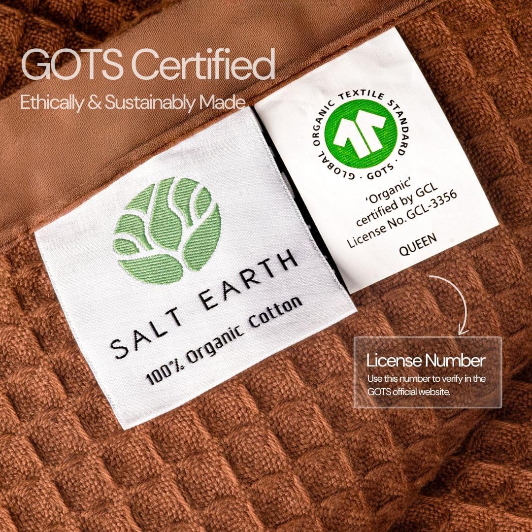 Salt Earth GOTS Certified 100% Organic Cotton Throw Blanket, 60" X 80" Blankets & Throws for Bed, Throw Blanket for Couch,Modern & Cozy Blanket, All Season Waffle Blanket, Soft Blanket (Potting Soil)