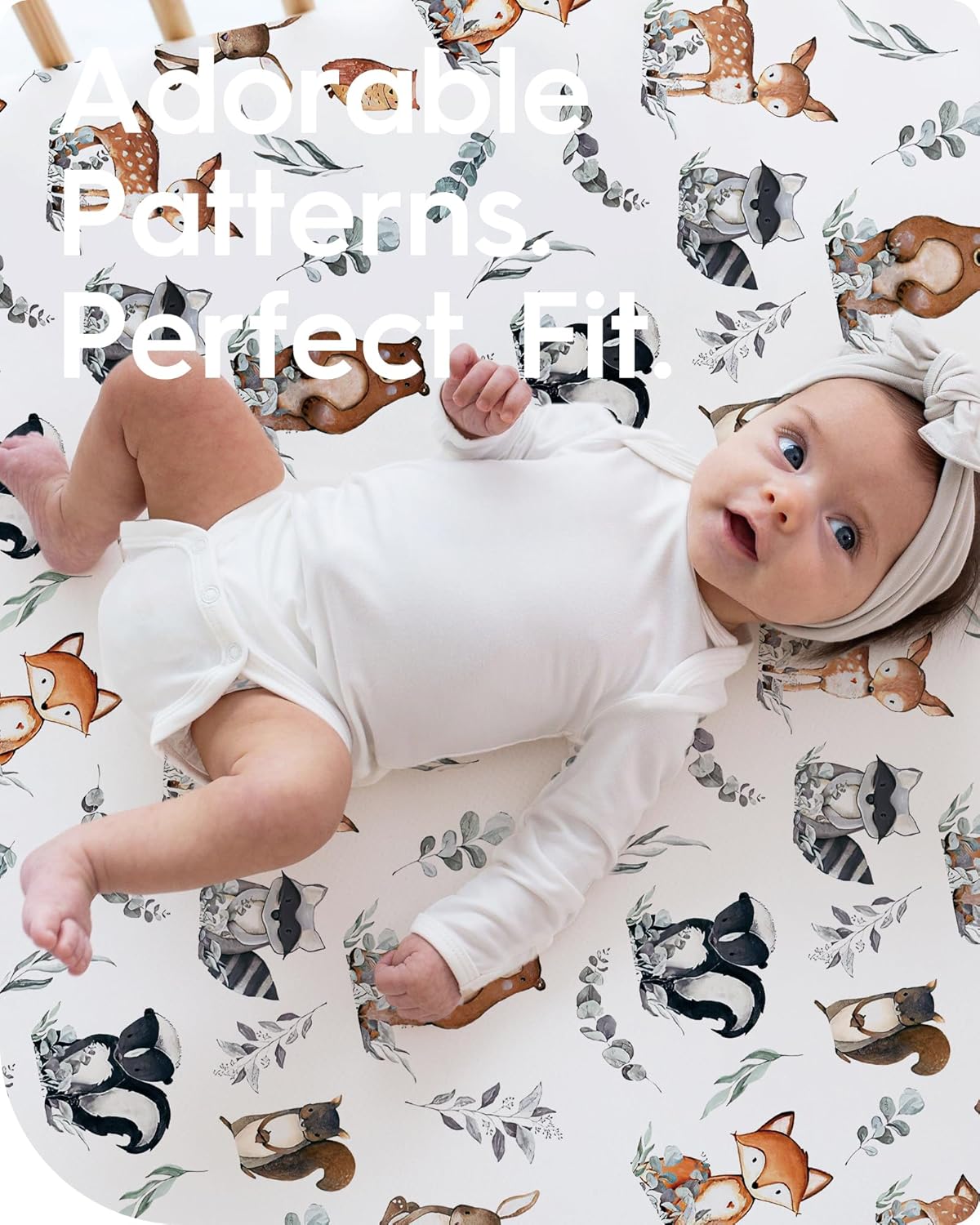 Crib Sheet Netural, Premium Soft Jersey Knit Fitted Crib Sheet, Crib Mattress Sheet, 28''x52''x9'' Extra Deep Pocket (Deer & Bear)