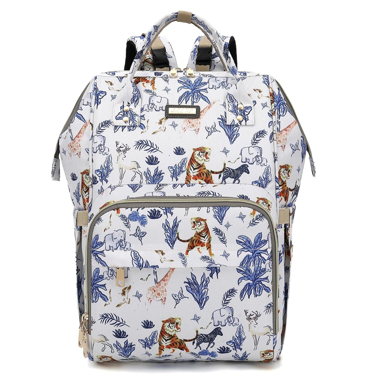 Diaper Bag Backpack, Diaper Bags for Baby Girls Boys, Baby Bags for Moms Dads, Nappy Changing Bag with Insulated Pockets,Multi-functional Waterproof Backpack with Stroller straps-Animal World White