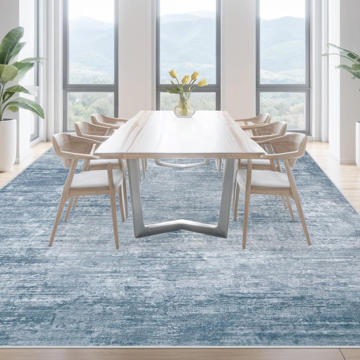 Area Rugs 9x12 Living Room: Washable Rug Modern Abstract Large Rugs Soft Non Slip Neutral Rug Stain Resistant Indoor Carpet for Bedroom Kitchen Dining Room Table Nursery Home Office Rugs(Blue,9'x12')