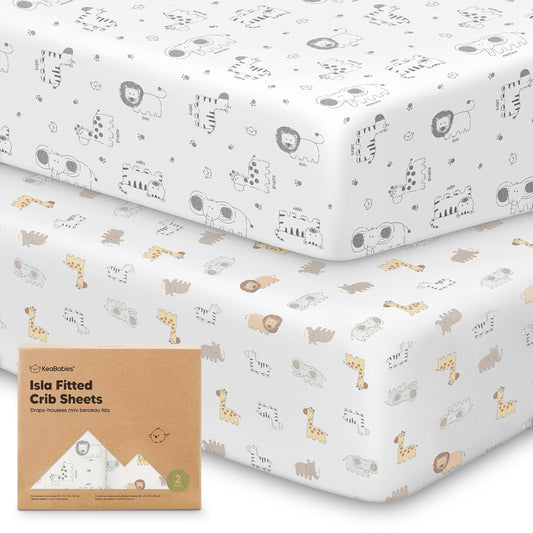 KeaBabies 2-Pack Baby Crib Sheets for Boys, Girls - 52x28 Viscose Derived from Bamboo Toddler Bed Sheets Neutral, Fitted Crib Mattress Cover for Standard Baby Bedding, Soft & Cozy (KeaSafari)