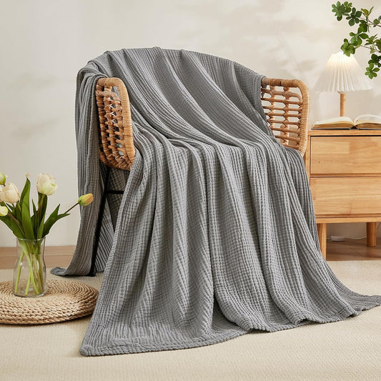 EMME Cotton Blanket Twin XL for Bed Soft Muslin Blankets 66"x90" Lightweight Breathable Layering Bedspread Coverlet All Season Gauze, Grey